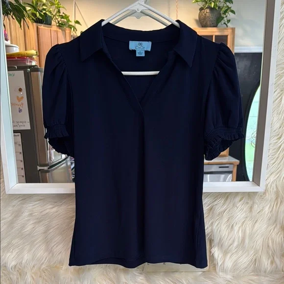 CeCe Short Puff Sleeve Knit Polo NWOT - Picture 2 of 5